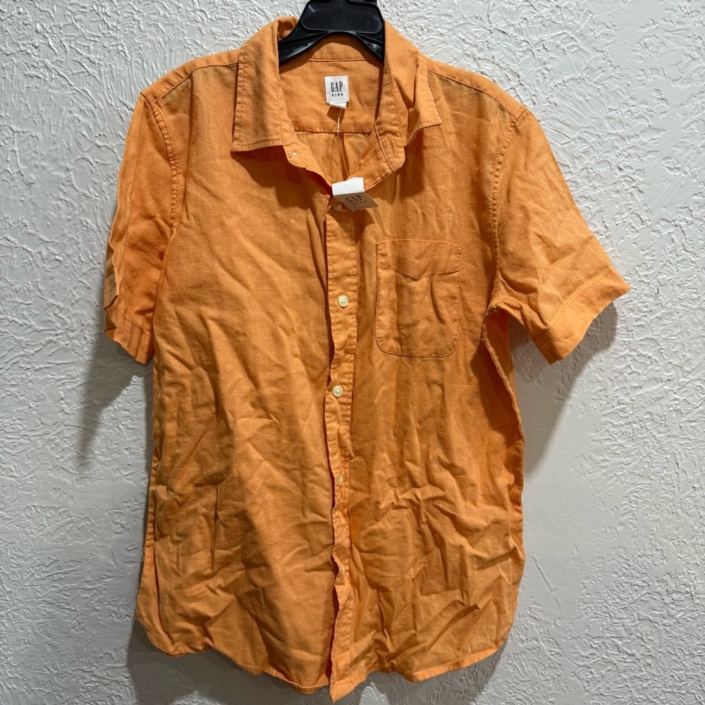 Boys GAP Kids orange short sleeve button down shirt XL 12